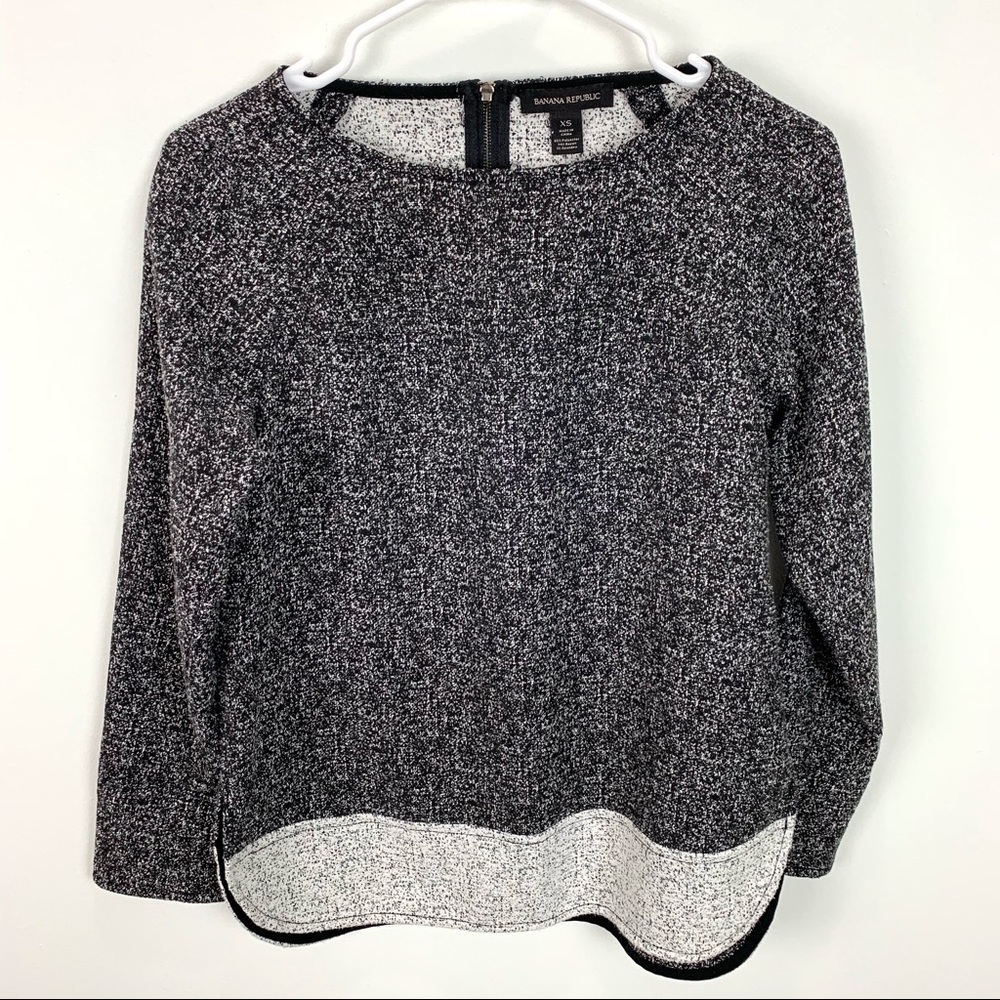 Banana Republic Women Black White Boatneck Work Career Casual Long Sleeve Top XS